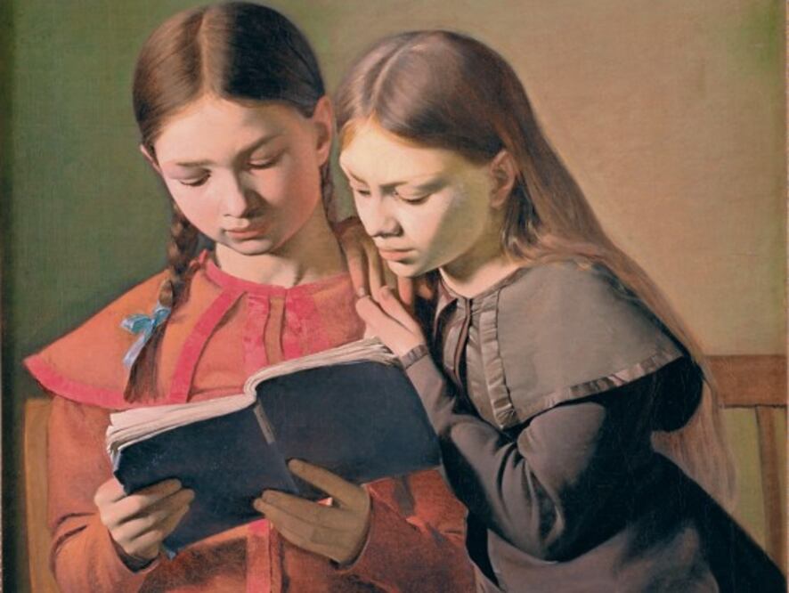 Óleo titulado Las hermanas de la artista, Signe y Henriette, leyendo un libro (1826) del artista danés Constantin Hansen. Crédito: Statens Museum for Kunst