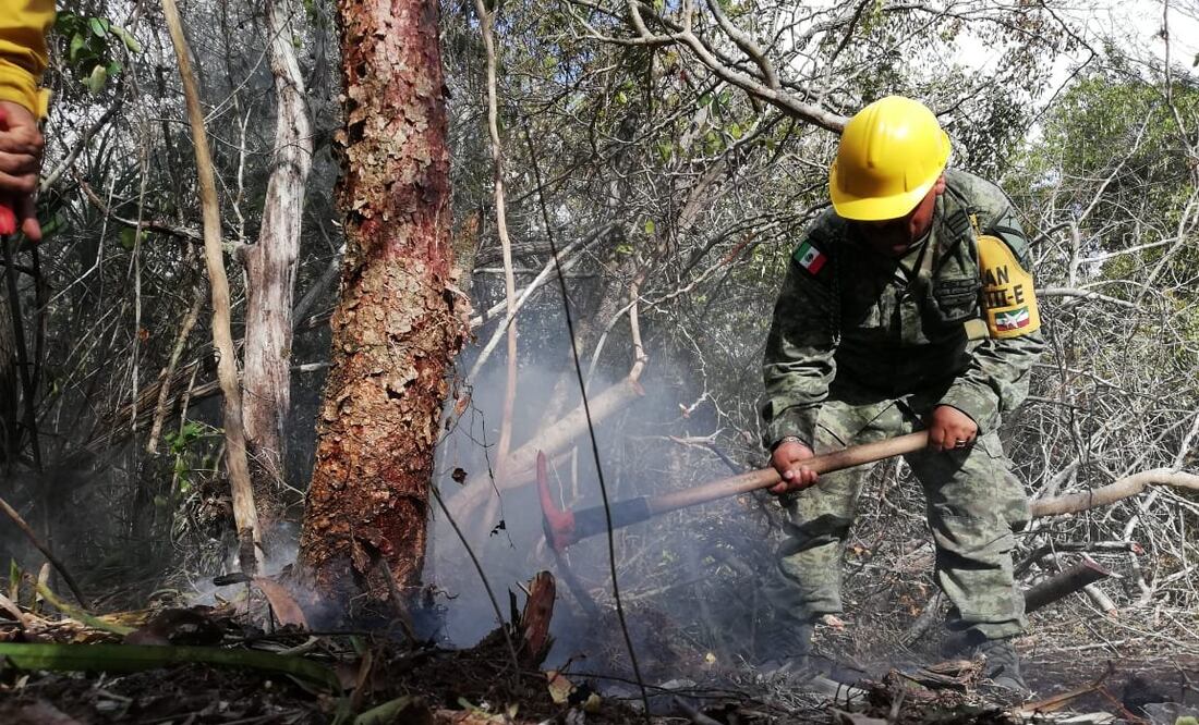 A través de los helicópteros de la Fuerza Aérea Mexicana se reforzó la descarga de agua en la zona / Especial
