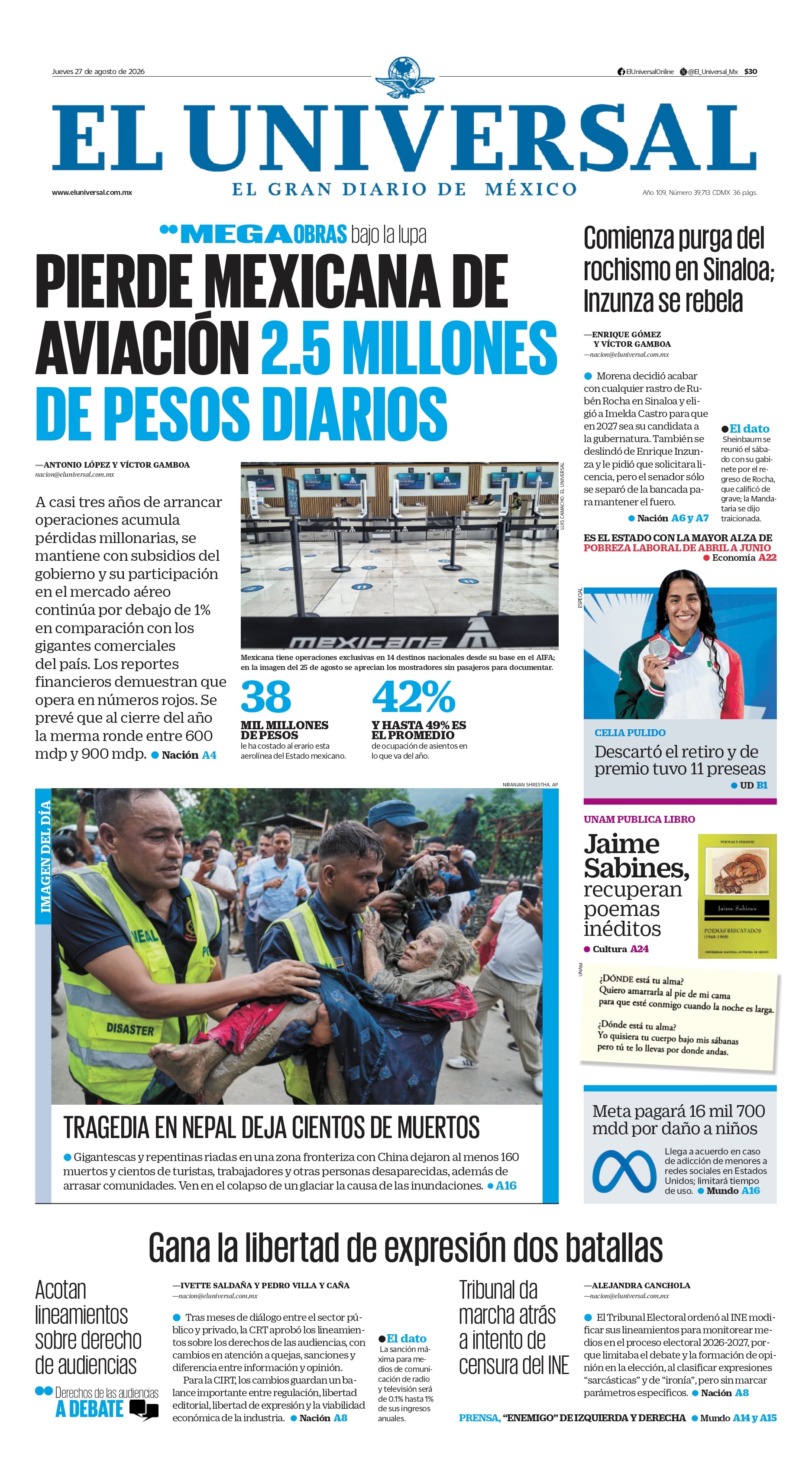 Portada impresa 27 de agosto de 2026