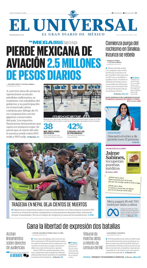 Portada impresa 27 de agosto de 2026