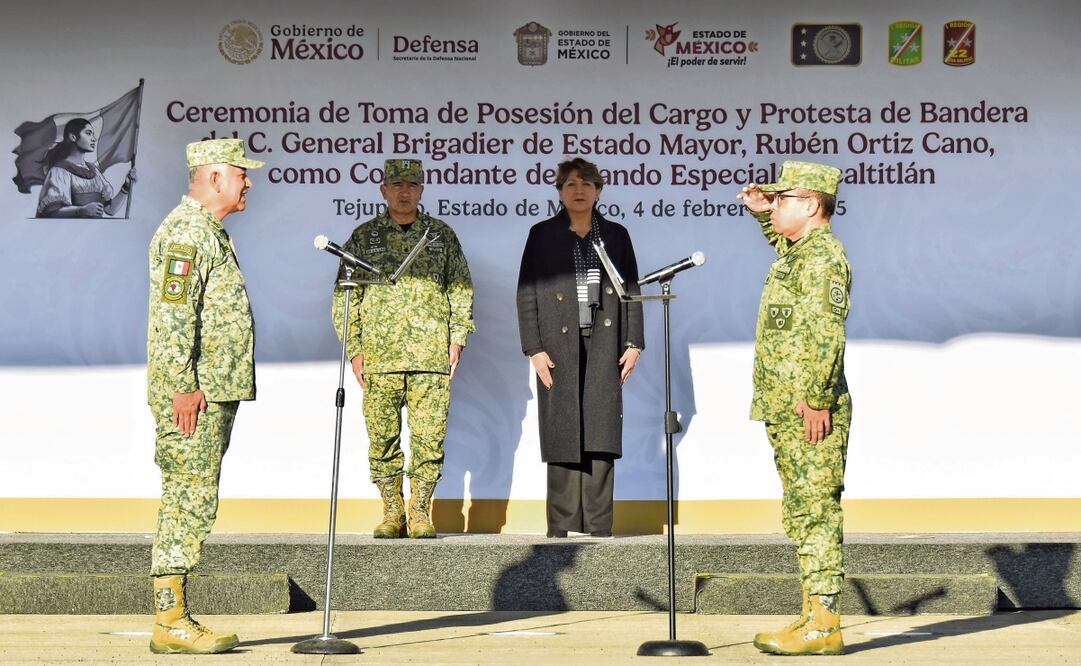 La gobernadora Delfina Gómez encabezó la designación de Rubén Ortiz en Texcaltitlán. Foto: Especial