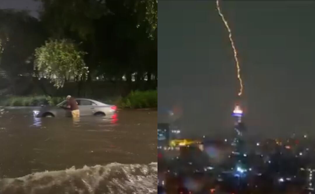 Las intensas lluvias de ayer, 31 de julio, dejaron decenas de encharcamientos e inundaciones en la CDMX y un rayo impactó la Torre Latinoamericana. Foto: Capturas de pantalla de X