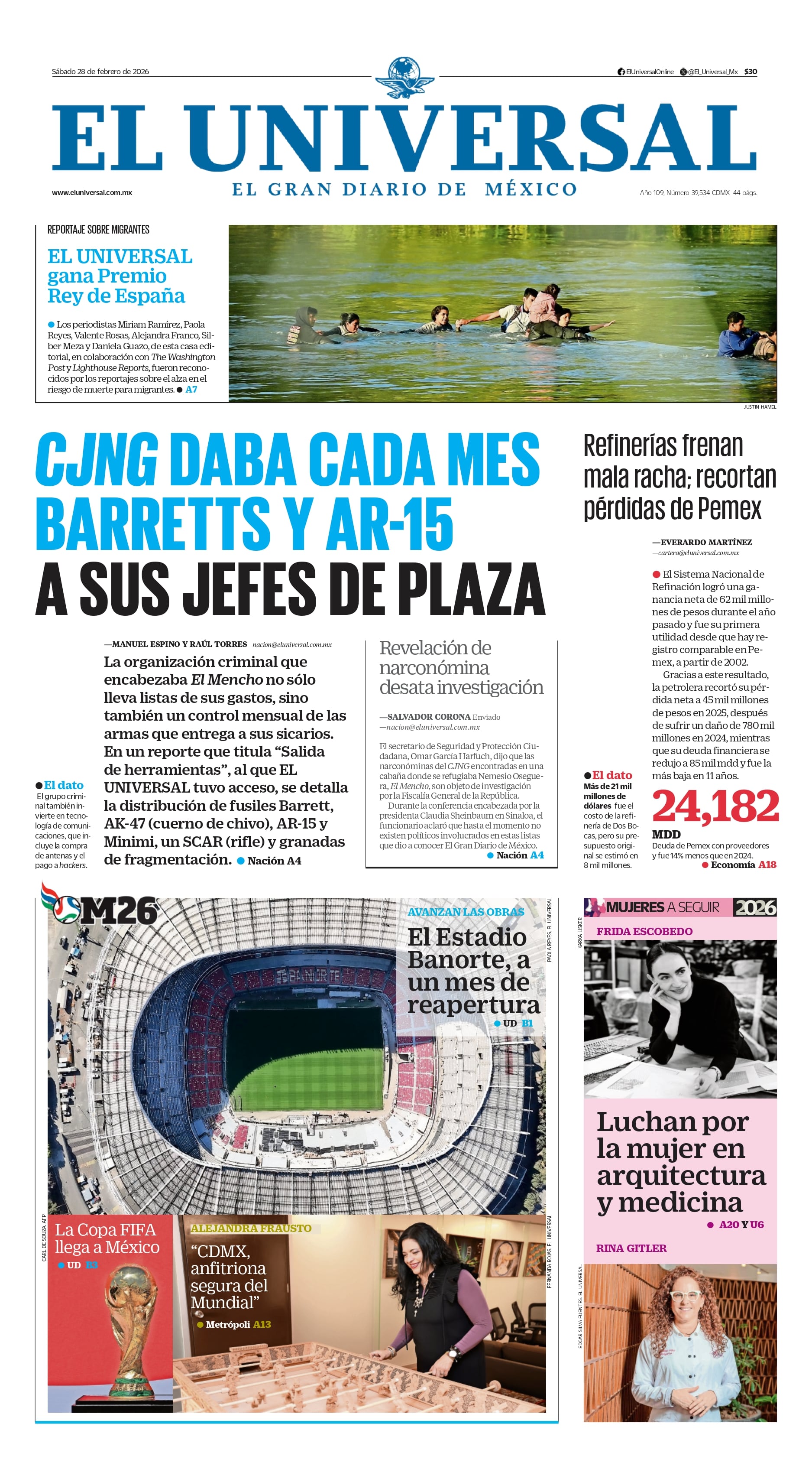 Portada impresa del 28 de febrero de 2026