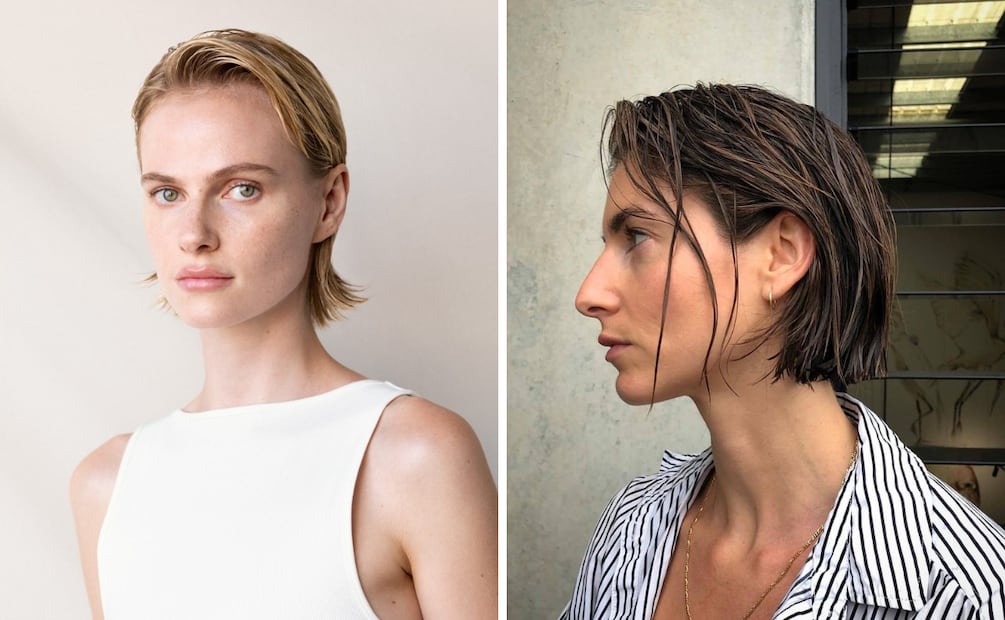 Wet look en cabello corto. Foto: Instagram @davinesofficial, @_edwardsandco
