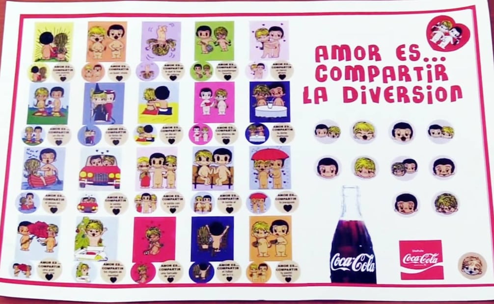 Tablero para completar la colección de corcholatas de Coca Cola con “Amor Es…”. Foto: Captura de Pantalla/Jimmy Coke/YouTube/ESPECIAL.
