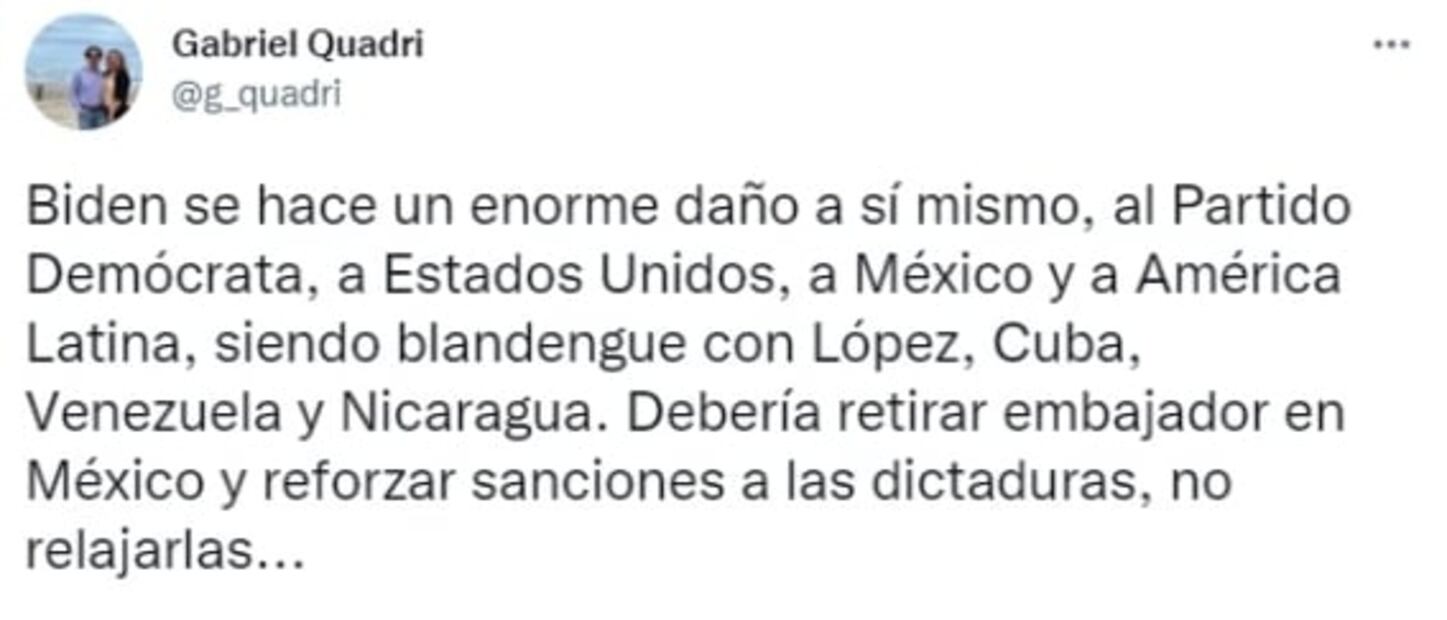 Gabriel Quadri llama "blandengue" a Joe Biden ante AMLO; pide retirar a Ken Salazar