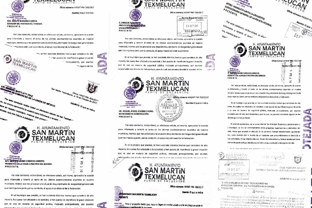 En múltiples oficios están plasmadas las solicitudes de apoyo que el edil hizo a instituciones federales y estatales; “la violencia estaba fuera de control”, decía. Foto: CORTESÍA