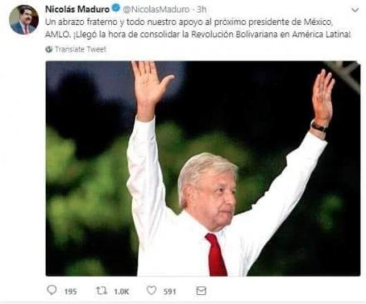 #FakeNews Falso que Nicolás Maduro apoye a AMLO en Twitter 