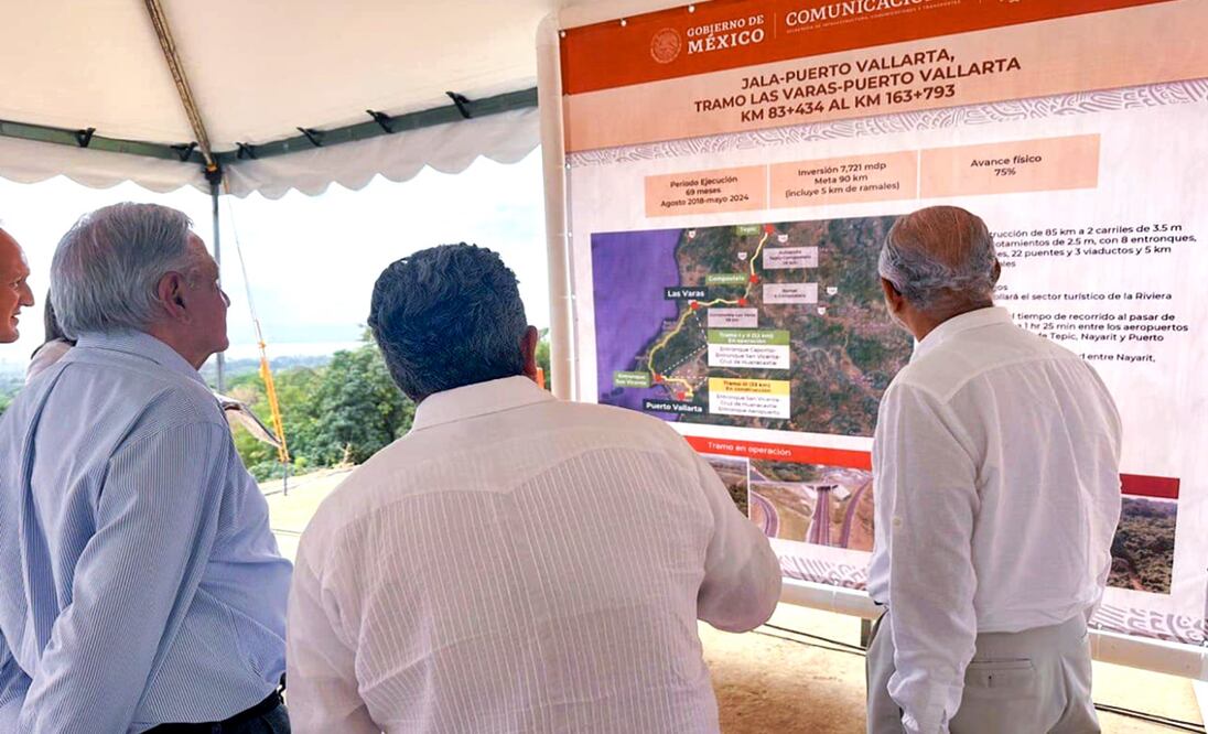 El presidente Andrés Manuel López Obrador llegó a Nayarit, para revisar el avance de construcción de obras. Foto: especial