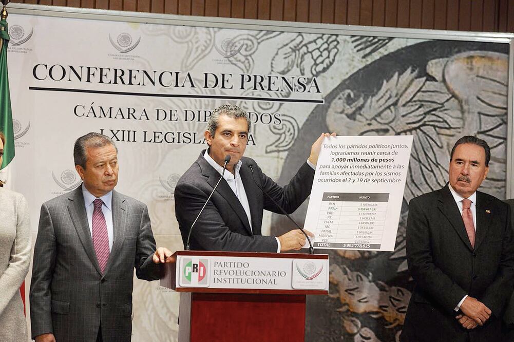presidente del PRI, Enrique Ochoa Reza, dijo que si se quita el financiamiento público a los partidos a partir de 2018, se ahorrarían 6 mil 800 millones de pesos (CORTESÍA)