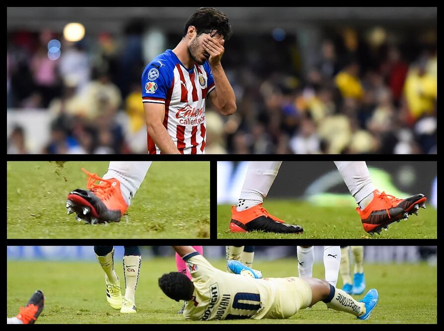 Briseño y el calzado que utilizó en el Clásico Nacional ante el América (Imago7).