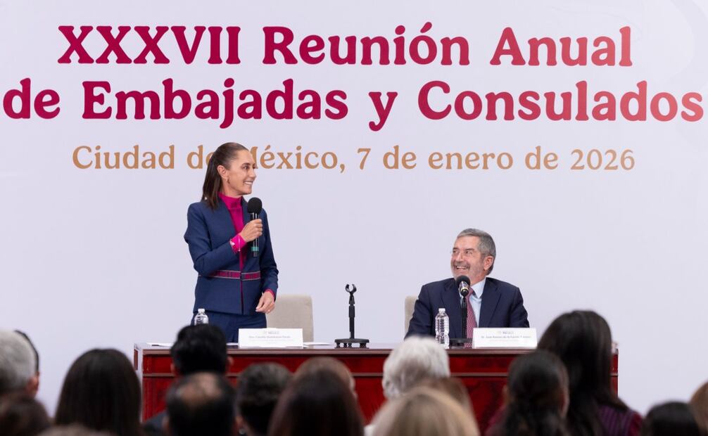 La presidenta Claudia Sheinbaum Pardo durante la XXXVII Reunión Anual de Embajadas y Consulados este 7 de enero de 2026. Foto: Presidencia