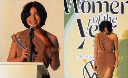 Nerviosa, Ángela Aguilar se persigna antes de recibir el nombramiento de "Mujer del año" 