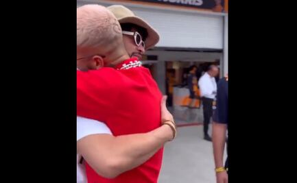 Conmueve abrazo entre Bad Bunny y Maluma en el Gran Premio de Miami de la F1