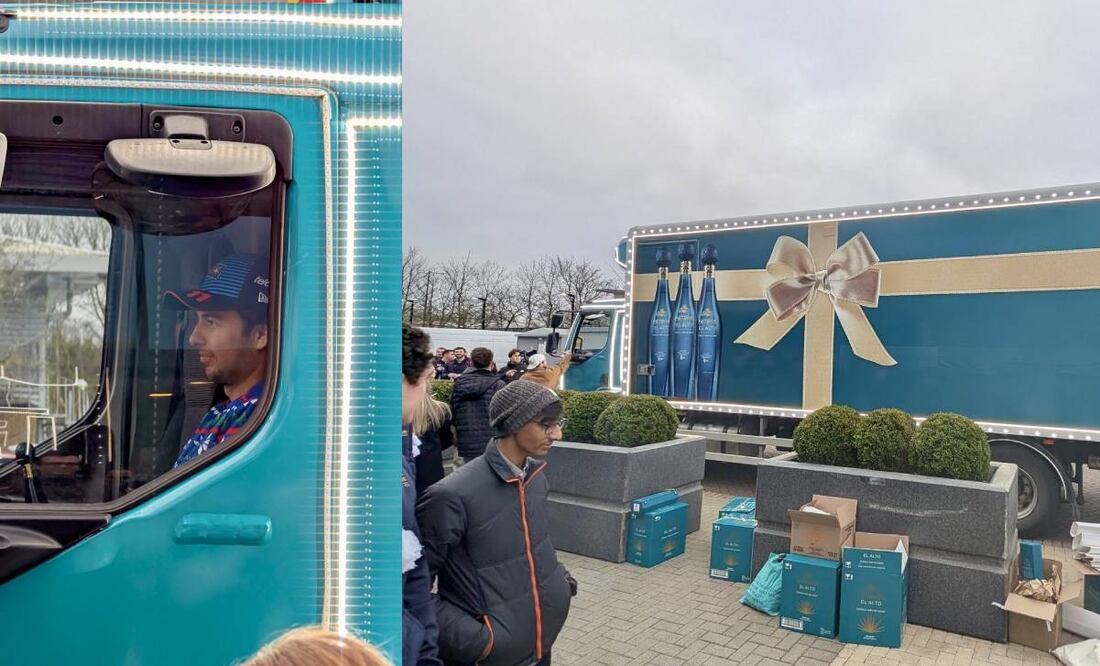 Checo Pérez adelanta la Navidad; regala un camión de tequila a trabajadores de Red Bull