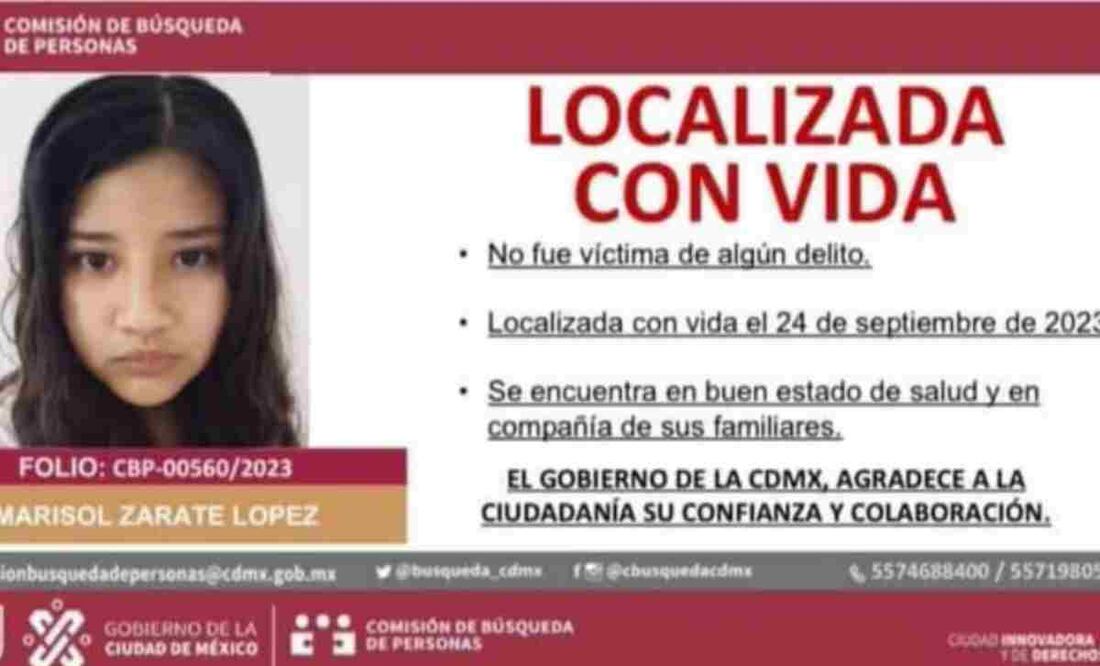Marisol Zárate López, que localizada con vida y que no fue víctima de ningún delito. Foto: Especial