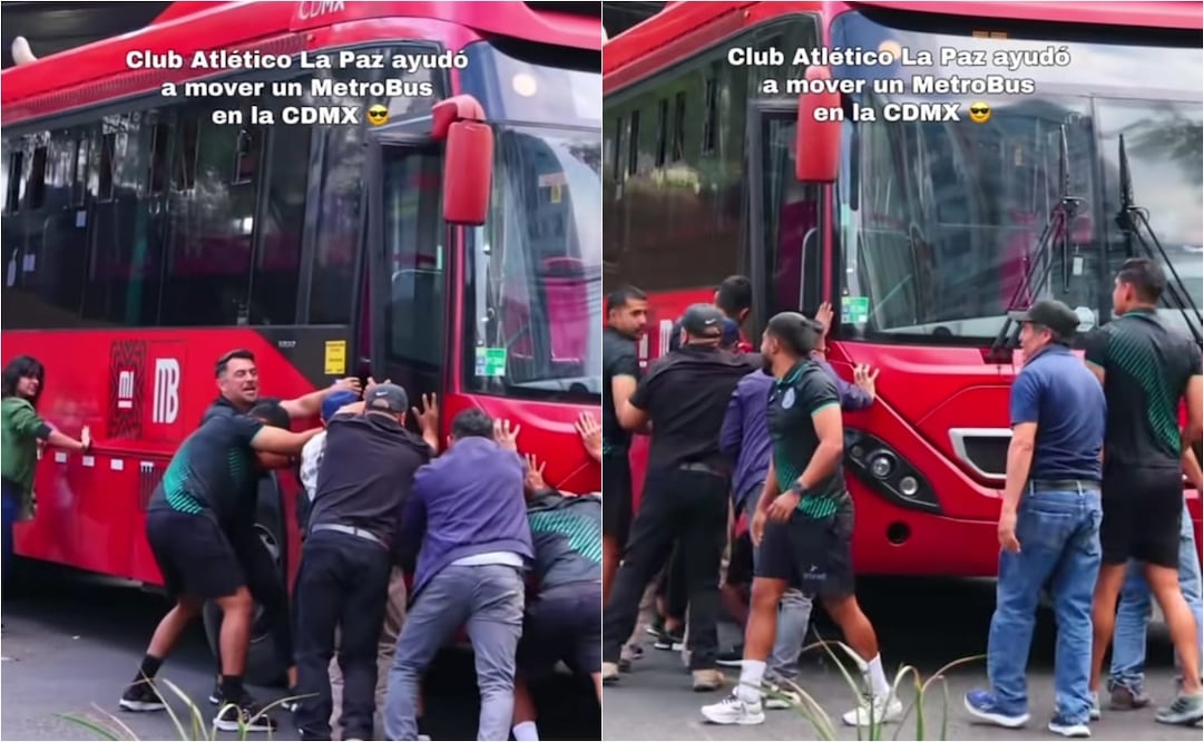 FOTO: ESPECIAL - Insólita escena en CDMX: futbolistas del Atlético La Paz empujan un Metrobús
