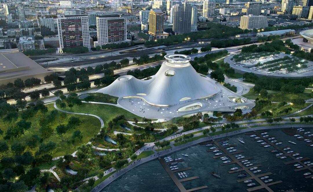 Una representación del propuesto Museo Lucas de Arte Narrativo frente al Lago de Michigan. (FOTO: AP)