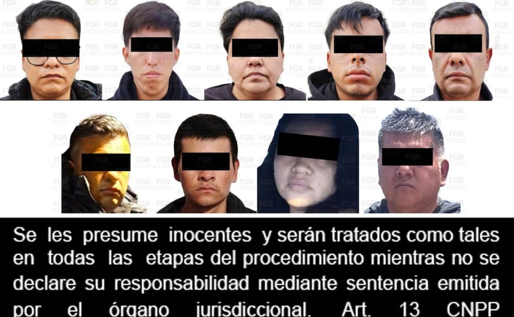 El presidente municipal de La Esperanza, Puebla, Isaac Rodríguez Ochoa, su hermano Manuel y otras siete personas presuntos integrantes de una banda criminal dedicada a la extorsión y secuestro en la carretera Puebla-Veracruz. Foto: Fiscalía General de la República (FGR)