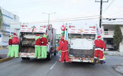 Recolección de basura navideña en Ciudad Madero; Santa Claus y Grinch recorren las calles
