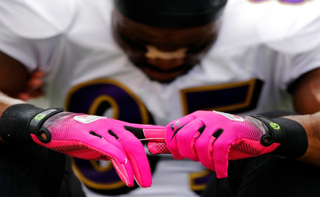 Baltimore Ravens wide receiver Derrick Mason, wearing pink gloves for the NFL's breast cancer awareness week - Photo: Brian Snyder/REUTERS