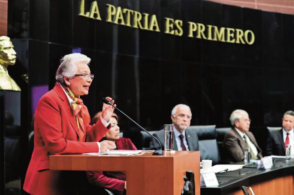 La secretaria de Gobernación, Olga Sánchez Cordero, encabezó el foro Hacia una Política de Regulación de la Cannabis, organizado por el Senado. (TOMADA DE TWITTER)