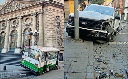 Microbús sube las escalinatas del Congreso