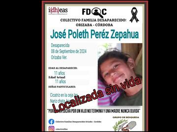 Localizan sin vida a la niña Poleth, reportada como desaparecida en Orizaba, Veracruz