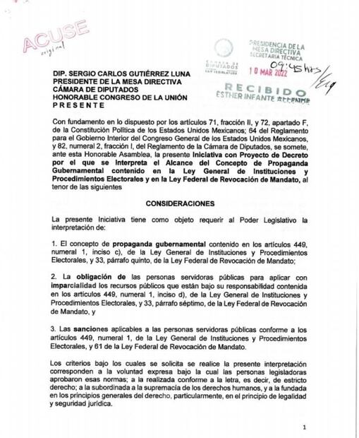 Morena tiene lista iniciativa para establecer que difusión de revocación de mandato no sea propaganda