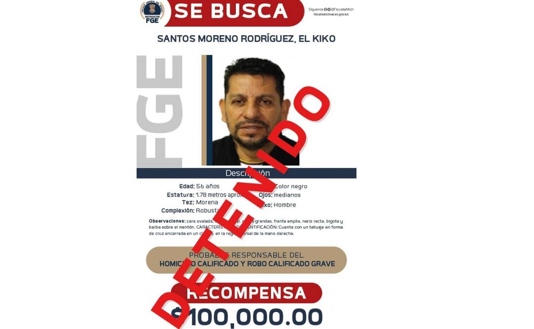 Detienen a Santos Moreno Rodríguez, "El Kiko", presunto autor material del homicidio del alcalde de Tacámbaro, Salvador Bastida García (24/06/2025). Foto: Especial