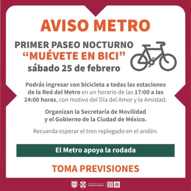 Metro permitirá que ingresen bicicletas en el primer Paseo Nocturno de la “Muévete en Bici”