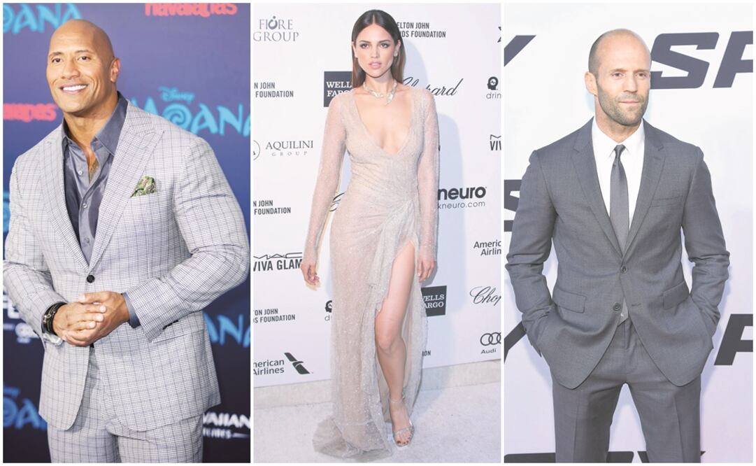 Dwayne Johnson, Eiza González y Jason Statham. Fotos: Archivo