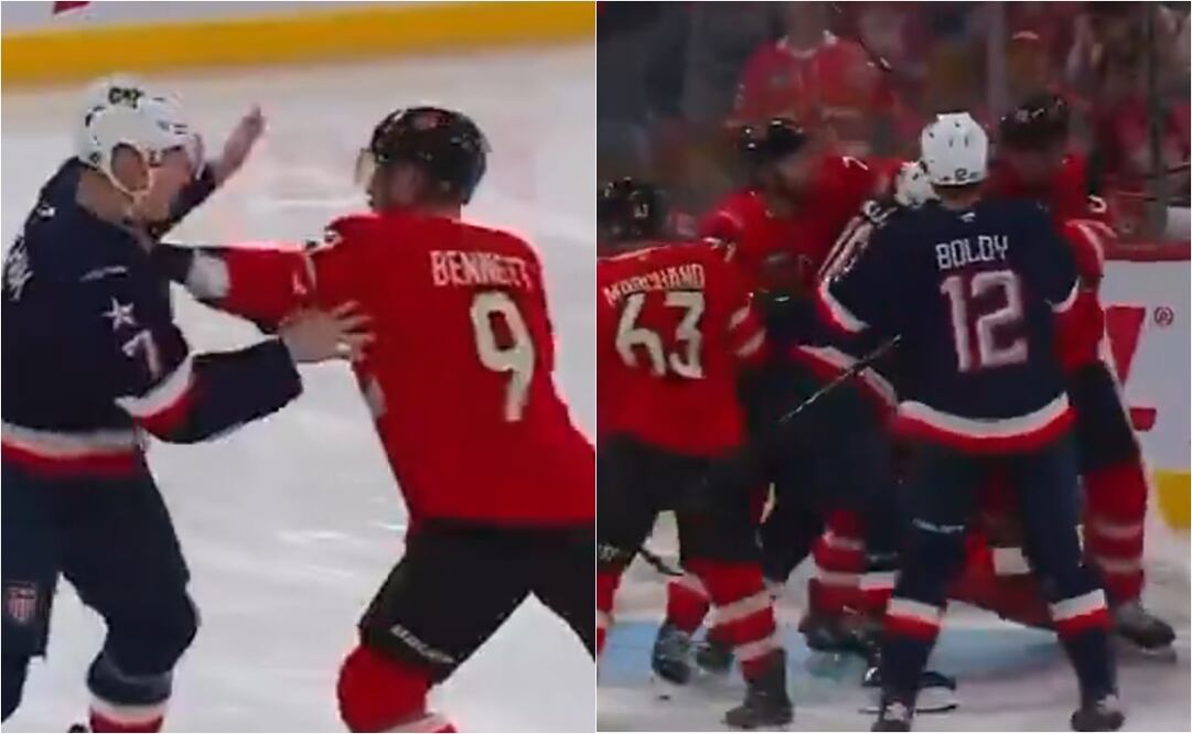 FOTO: ESPECIAL - Jugadores de Canadá y Estados Unidos se pelean en duelo de hockey