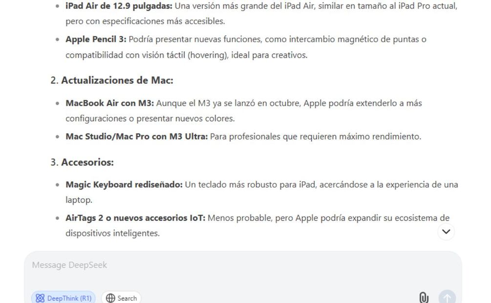 Extracto de la respuesta de DeepSeek. Imagen: captura de pantalla