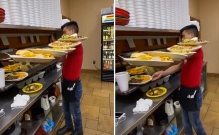 Mesero se vuelve viral en TikTok por su forma de cargar platos