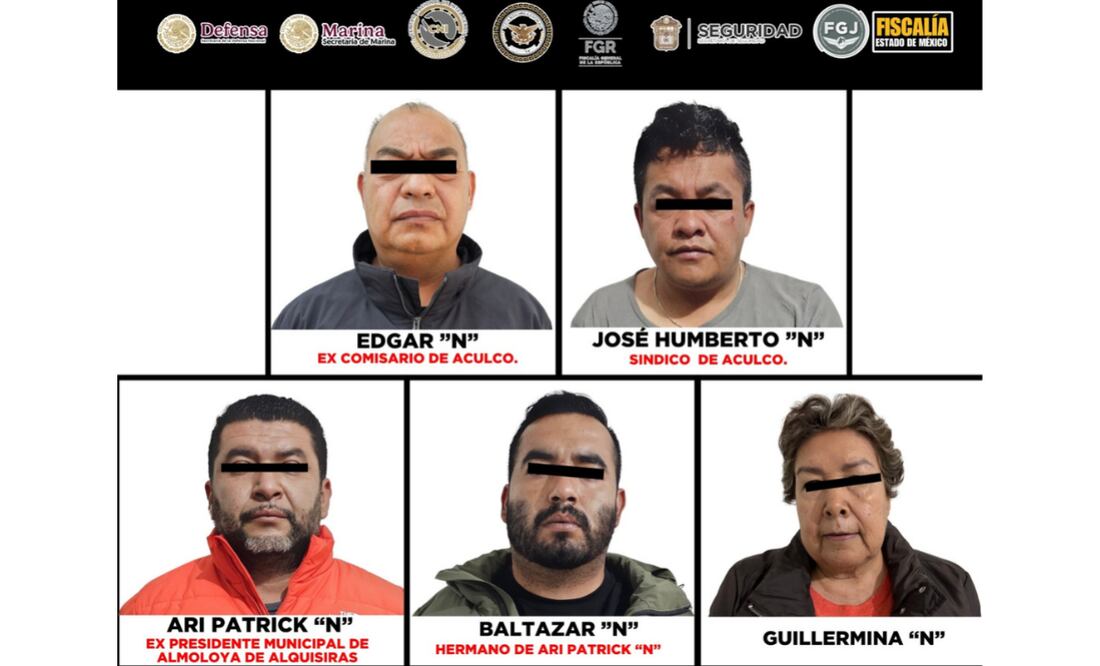 Detienen a 3 exfuncionarios y 2 cómplices en Edomex (09/04/2025). Foto: Especial