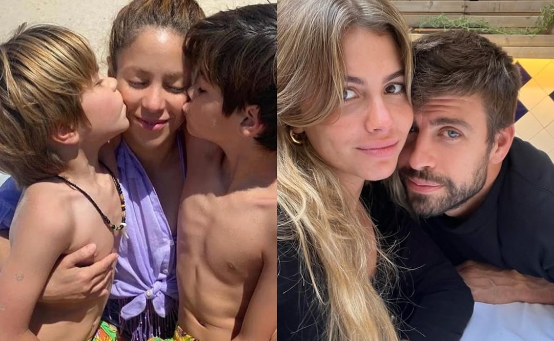 Milán y Sasha junto a su madre Shakira y Clara Chía, la joven pareja de Gerard Piqué. Fotos: Vía Instagram.