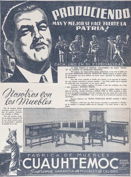 En 1942, con la declaración de estado de guerra para México, la mueblería de la colonia Roma aumentó su producción y sólo trabajó materiales mexicanos sin bajar la calidad, lo que les permitió ser líderes del mercado. Foto: Hemeroteca EL UNIVERSAL.