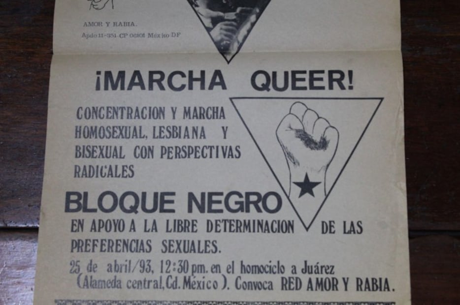 Cartel de la Marcha Queer convocada por el Bloque Negro,  

Ciudad de México, 1993. Foto: Eucalipto 20. Crédito: cortesía de Salvador Irys.