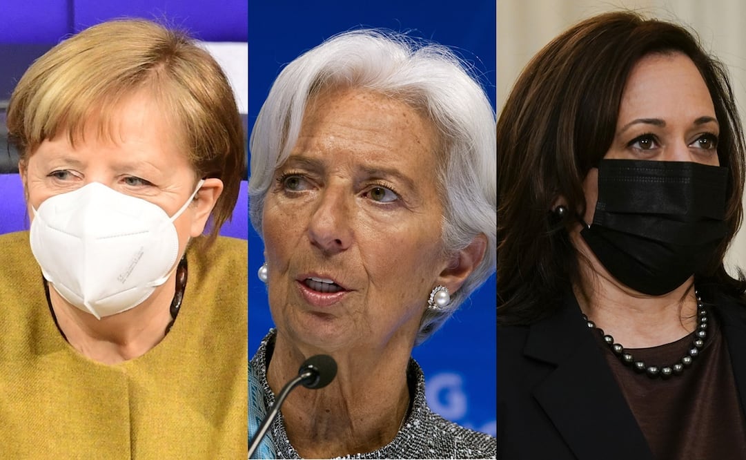 Angela Merker, Christine Lagarde y Kamala Harris. Foto: Archivo El Universal