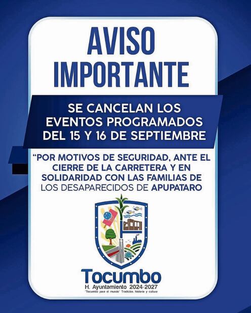 En Tocumbo, la cancelación de los festejos se dio por problemas de seguridad y un cierre carretero. Imagen: Especial