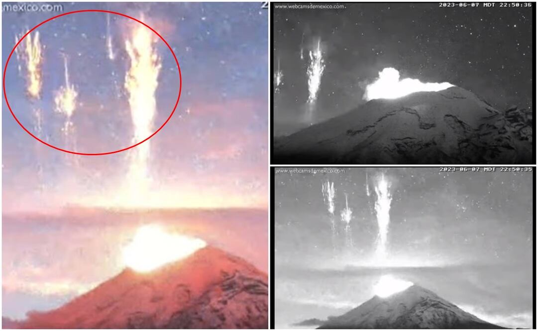 Los "Sprites" o luces brillantes aparecieron la noche del miércoles 7 de junio alrededor de las 22:50 horas. Foto: Capturas de Twitter y YouTube @webcamsdemexico