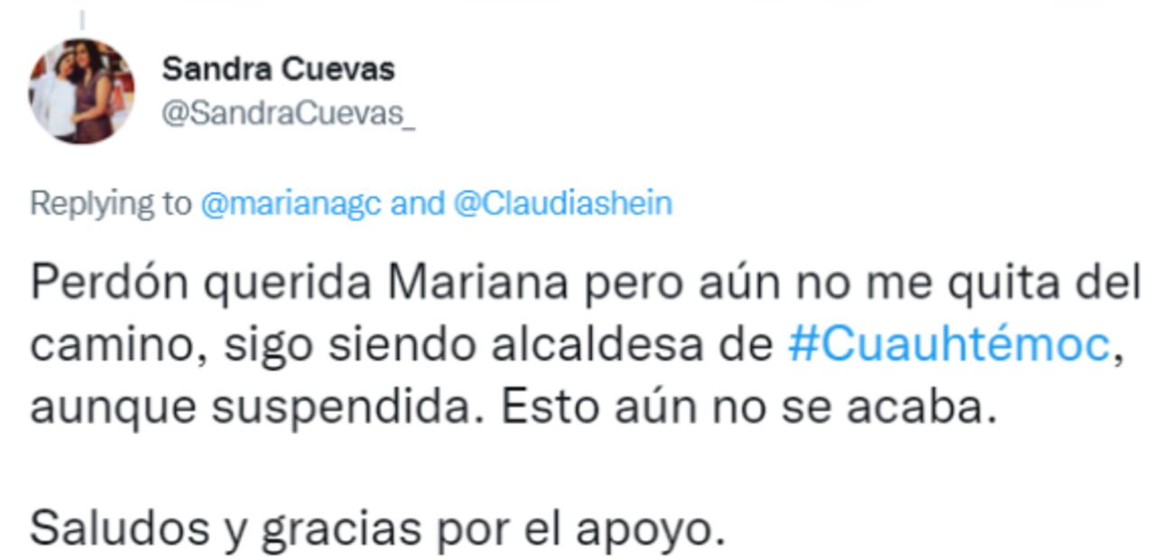 Claudia Sheinbaum "aún no me quita del camino, sigo siendo alcaldesa de Cuauhtémoc": Sandra Cuevas