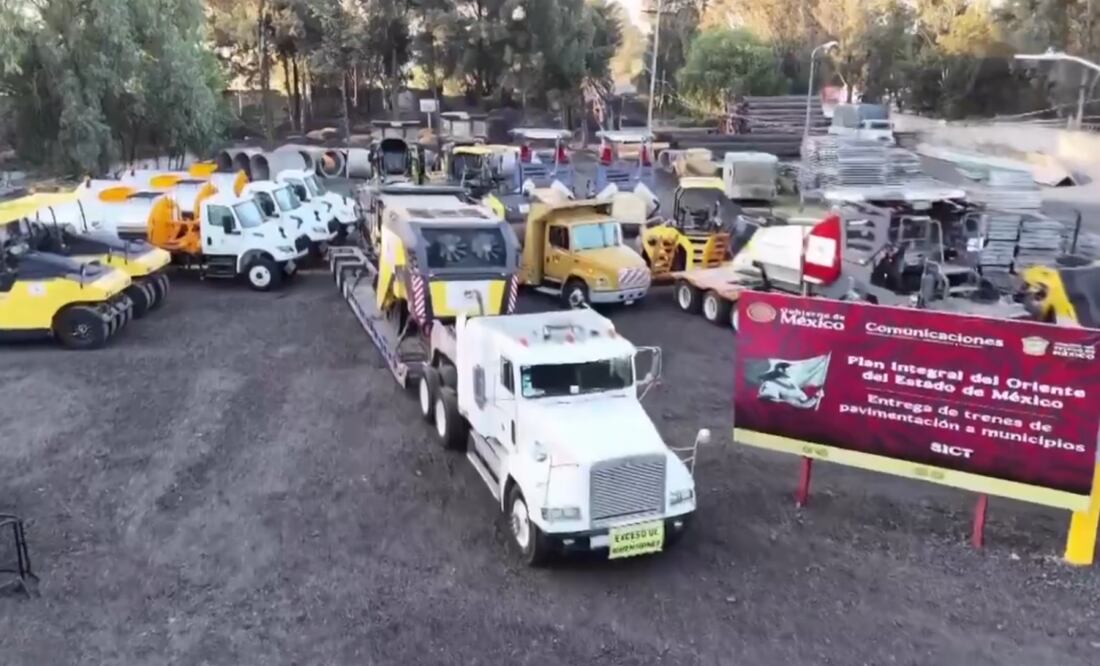 Gobierno federal entrega trenes de repavimentación en el Oriente del Edomex (14/11/2025). Foto: Captura de pantalla de X