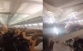 VIDEO: Avión sufre fuertes turbulencias en Irán; se desprende techo de la aeronave y pasajeros viven momentos de pánico