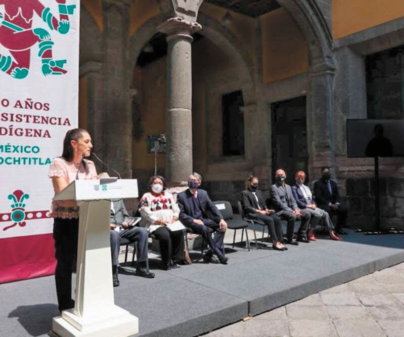 En la conferencia sobre los “500 años de Resistencia Indígena”, la jefa de Gobierno expuso algunos avances sobre la Línea Dorada. Foto: ESPECIAL