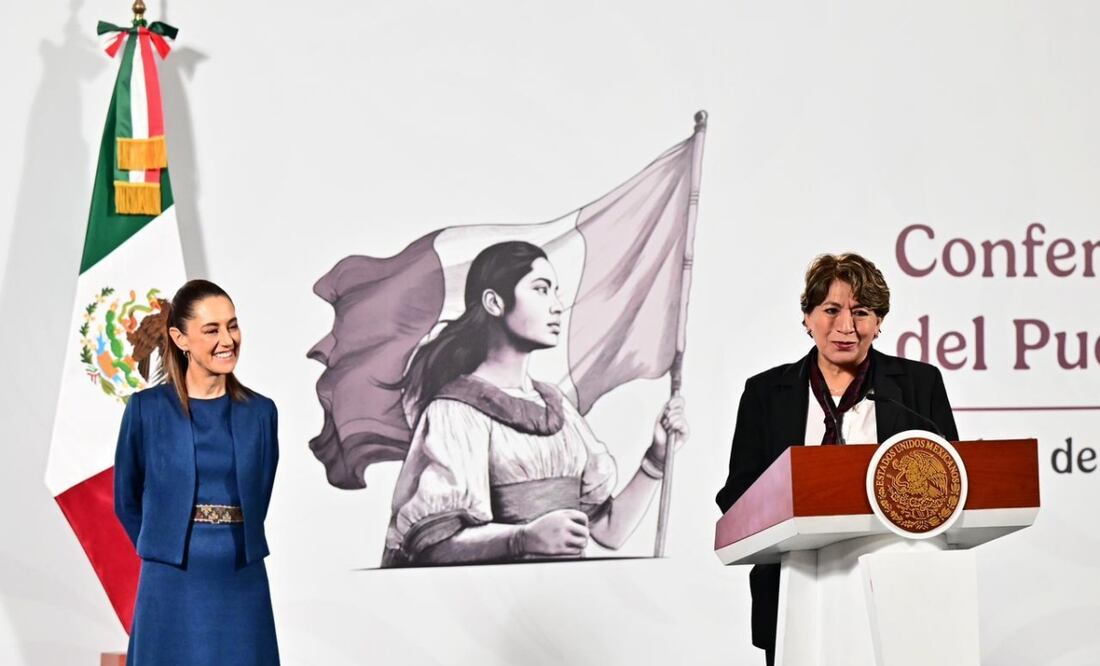 La gobernadora Delfina Gómez Álvarez participó en la Mañanera del Pueblo de la presidenta Claudia Sheinbaum. Foto: Especial