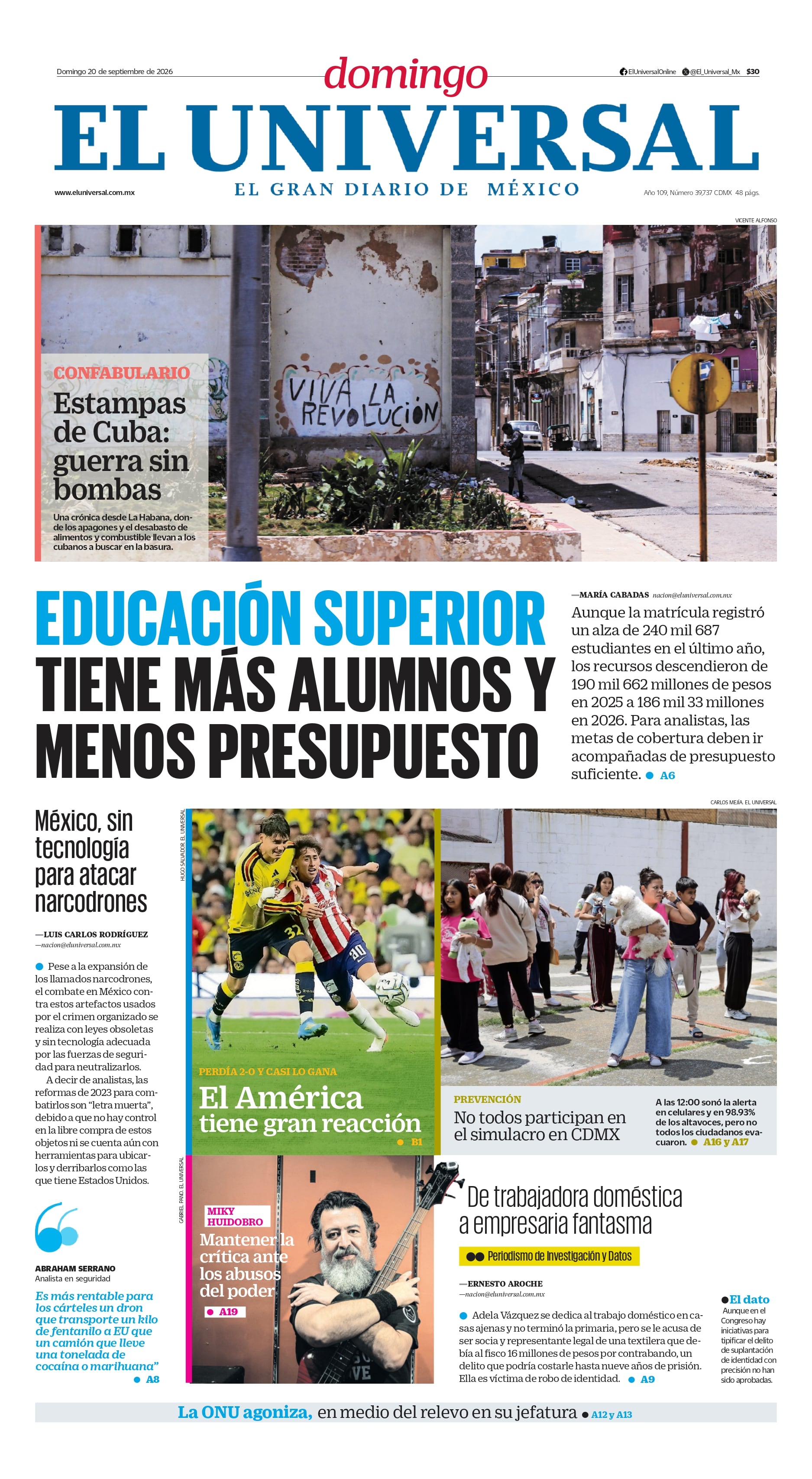 portada impresa del 20 de septiembre de 2026