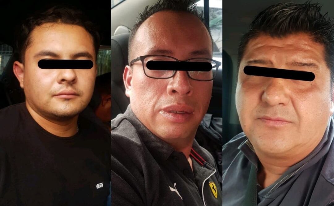 Los detenidos, identificados como César Amaury "N", Oscar "N" y Rodolfo "N", así como dos autos y una motoneta. Foto: Especial