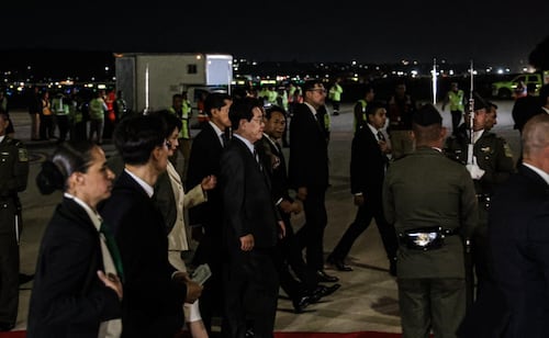 Llegada del presidente de Corea, Lee Jae-Myung, junto a la primera dama Kim Hye-kyung, al Aeropuerto Internacional Felipe Angeles  (AIFA) el 23 de septiembre de 2026. Foto: Gabriel Pano / EL UNIVERSAL